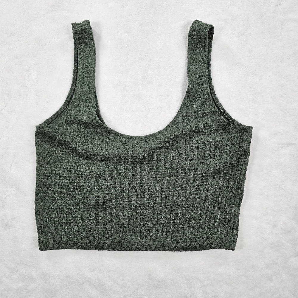 Primark Womens XS Green Textured Popcorn Knit Scoop Neck Sleeveless Crop Top